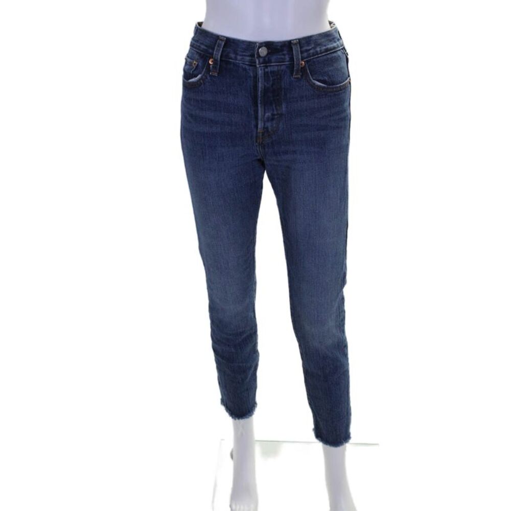 White Oak Womens High Rise Button Up Slim Leg Jeans Blue Cotton Size 26